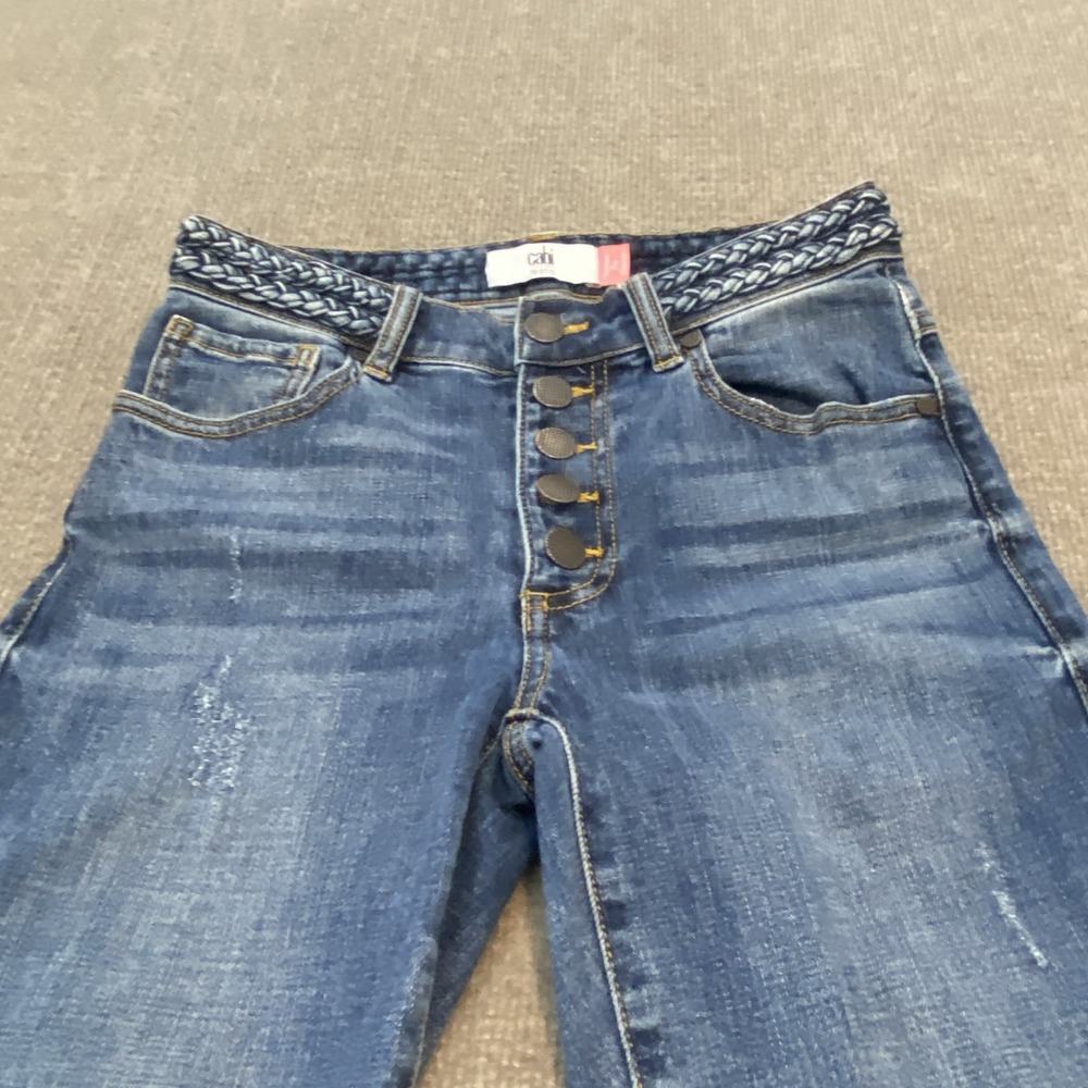 CAbi Button Fly Skinny Jeans Womens 0 Blue Med Wash Mid Rise Boho Western Denim